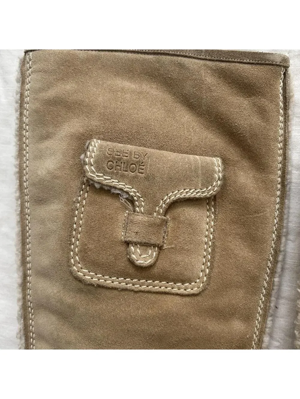 See by Chloé Tan Suede Shearling Lined Knee High Boots Designer 37